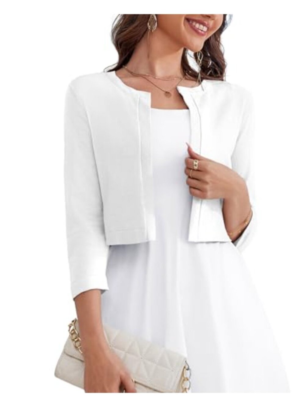 Women's Cropped Bolero Shrug Cardigan 3/4 Sleeve Open Front Knit Sweater